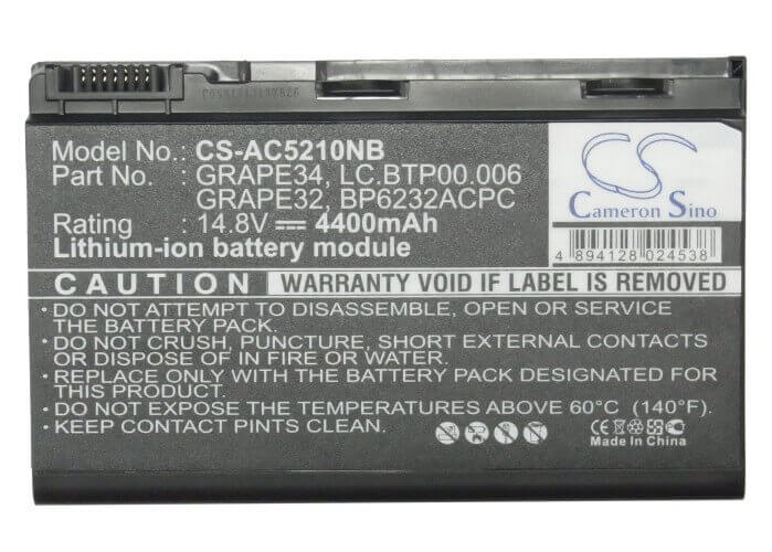 Black Battery For Acer Travelmate 5310-400508mi, Travelmate 5520g-402g16mi, Travelmate 5720-702g25bn 14.8v, 4400mah - 65.12wh Notebook, Laptop Cameron Sino Technology Limited