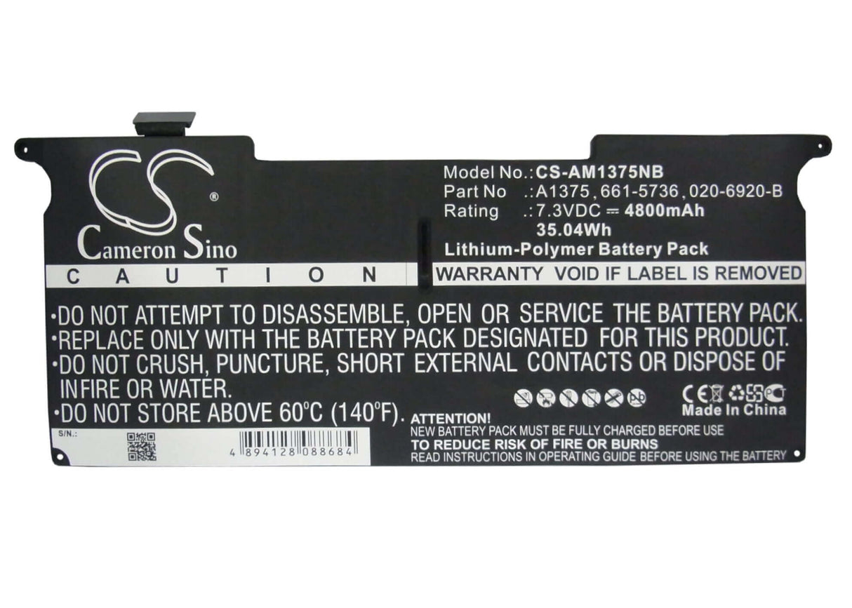 Black Battery For Apple Macbook Air 11" A1370 2010, Mc505ll/a 1.4 Ghz Core 2 Duo, Macbook Air 3.1 Late 2010 7.3v, 4800mah - 35.0 Notebook, Laptop Cameron Sino Technology Limited
