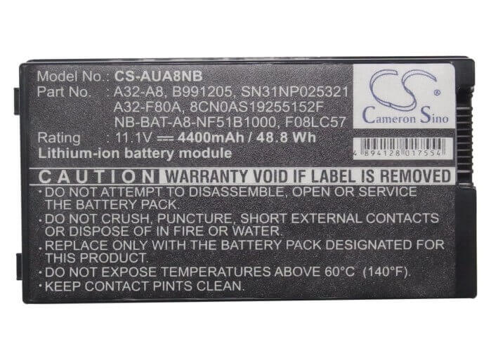 Black Battery For Asus F8sn, F8, A8000ja 11.1v, 4400mah - 48.84wh Notebook, Laptop Cameron Sino Technology Limited