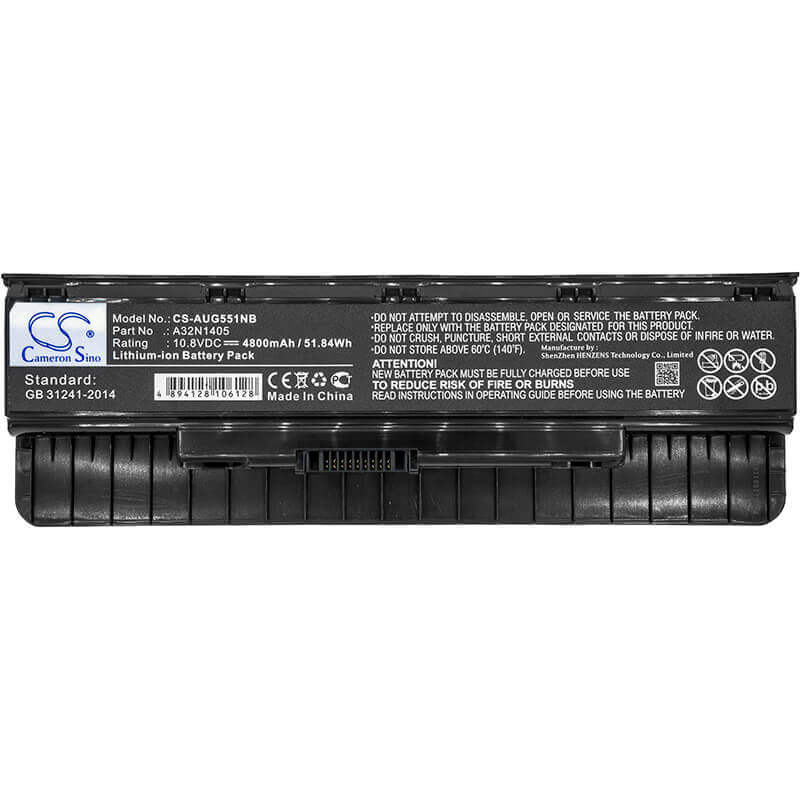 Black Battery For Asus G551, G551j, G551jk 10.8v, 4800mah - 51.84wh Notebook, Laptop Cameron Sino Technology Limited