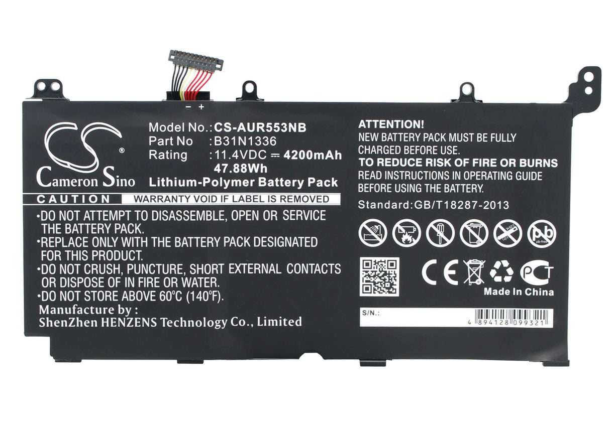 Black Battery For Asus R553ln, R553ln-xo106h-be, R553lf 11.4v, 4200mah - 47.88wh Notebook, Laptop Cameron Sino Technology Limited