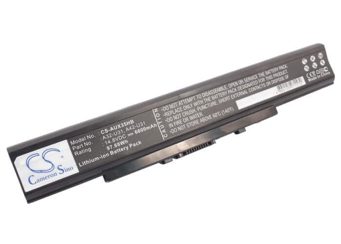 Black Battery For Asus U31, U31e, U31f 14.8v, 6600mah - 97.68wh Batteries for Electronics Cameron Sino Technology Limited (Suspended)