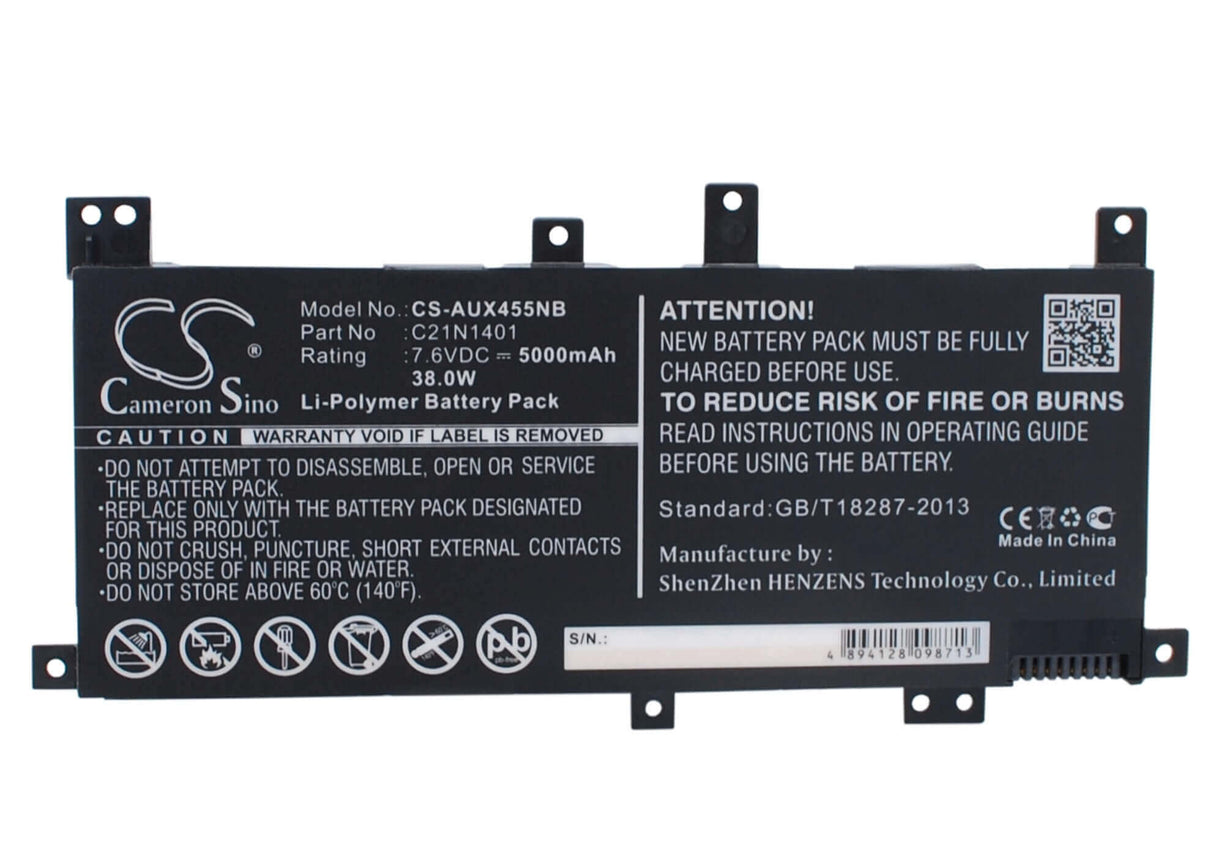 Black Battery For Asus X455la, X455la-wx078h, X455la-wx063d 7.6v, 5000mah - 38.00wh Notebook, Laptop Cameron Sino Technology Limited