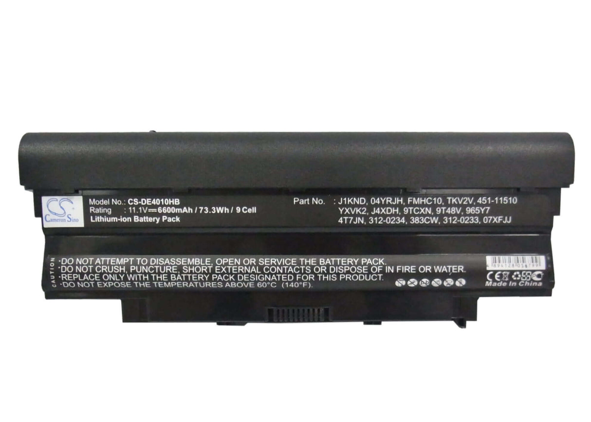 Black Battery For Dell Inspiron 13r, Inspiron 13r N3010, Inspiron 13r N3010d 11.1v, 6600mah - 73.26wh Notebook, Laptop Cameron Sino Technology Limited