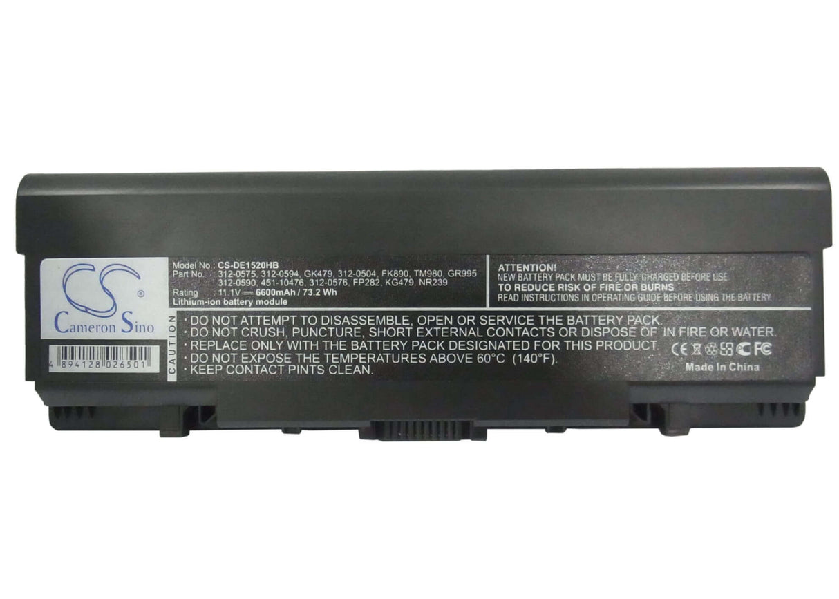 Black Battery For Dell Inspiron 1521, Inspiron 1721, Inspiron 1520 11.1v, 6600mah - 73.26wh Notebook, Laptop Cameron Sino Technology Limited