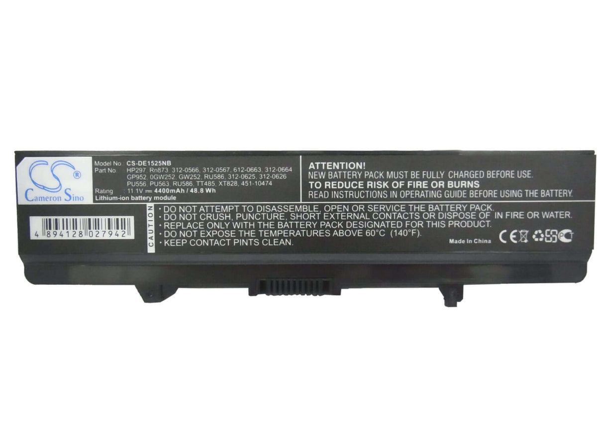 Black Battery For Dell Inspiron 1525, Inspiron 1526, Inspiron 1545 11.1v, 4400mah - 48.84wh Notebook, Laptop Cameron Sino Technology Limited