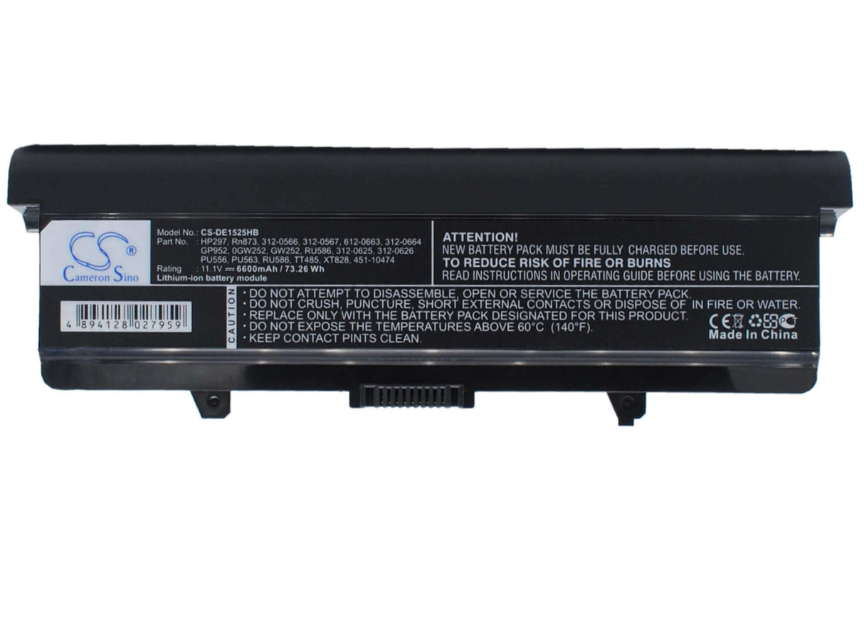 Notebook Battery For Dell Inspiron 1525, Inspiron 1526, Inspiron 1545 11.1v, 6600mah - 73.26wh Notebook, Laptop Cameron Sino Technology Limited
