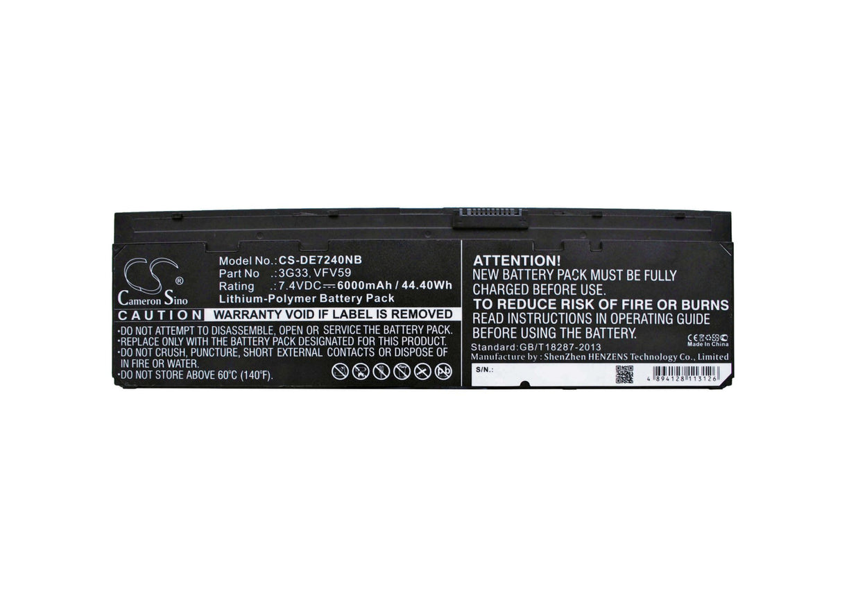 Black Battery For Dell Latitude E7240, Latitude E7250, Latitude E7240 12.5 7.4v, 6000mah - 44.40wh Notebook, Laptop Cameron Sino Technology Limited
