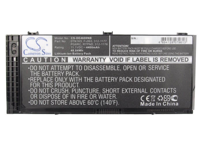 Black Battery For Dell Precision M4600, Precision M4700, Precision M6600 11.1v, 4400mah - 48.84wh Notebook, Laptop Cameron Sino Technology Limited