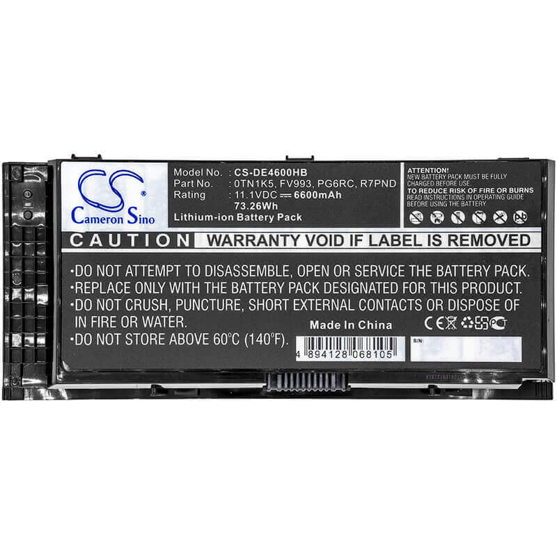 Black Battery For Dell Precision M4600, Precision M4700, Precision M6600 11.1v, 6600mah - 73.26wh Notebook, Laptop Cameron Sino Technology Limited