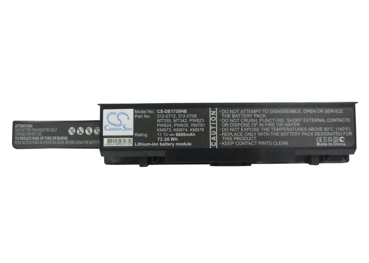 Black Battery For Dell Studio 1735, Studio 1736, Studio 1737 11.1v, 6600mah - 73.26wh Notebook, Laptop Cameron Sino Technology Limited
