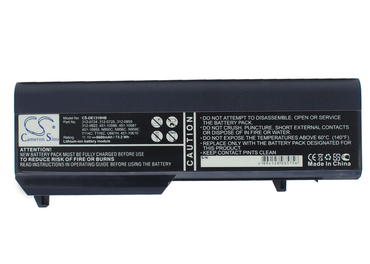 Black Battery For Dell Vostro 1310, Vostro 1510, Vostro 2510 11.1v, 6600mah - 73.26wh Notebook, Laptop Cameron Sino Technology Limited