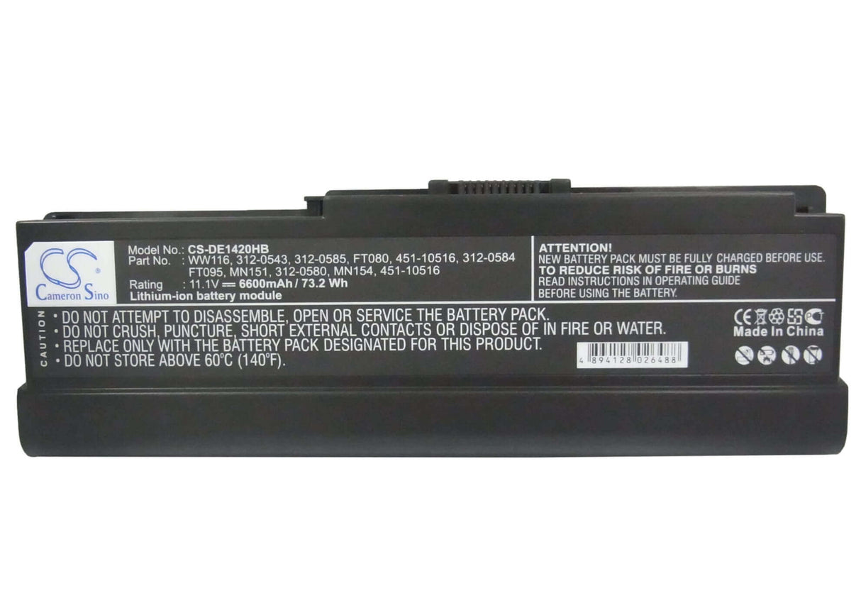 Black Battery For Dell Vostro 1400, Inspiron 1420 11.1v, 6600mah - 73.26wh Notebook, Laptop Cameron Sino Technology Limited