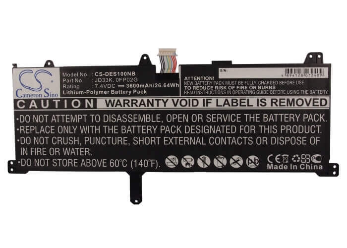 Black Battery For Dell Xps 10 7.4v, 3600mah - 26.64wh Notebook, Laptop Cameron Sino Technology Limited
