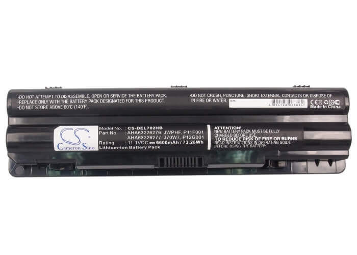 Black Battery For Dell Xps 14, Xps 14 (l401x), Xps 15 11.1v, 6600mah - 73.26wh Notebook, Laptop Cameron Sino Technology Limited