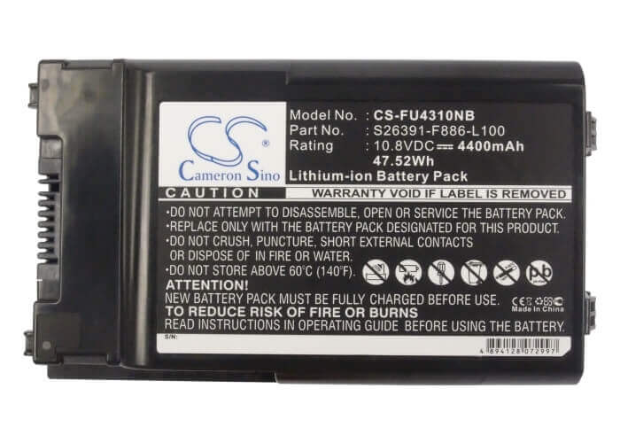 Black Battery For Fujit'su Lifebook T1010, Lifebook T1010la, Lifebook T4310 10.8v, 4400mah - 47.52wh Notebook, Laptop Cameron Sino Technology Limited (Suspended)