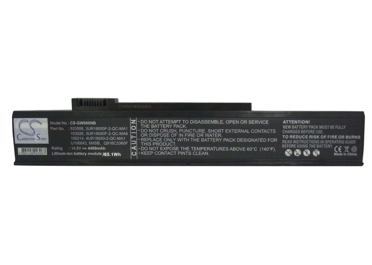Black Battery For Gateway M360, M460, M680 14.8v, 4400mah - 65.12wh Notebook, Laptop Cameron Sino Technology Limited
