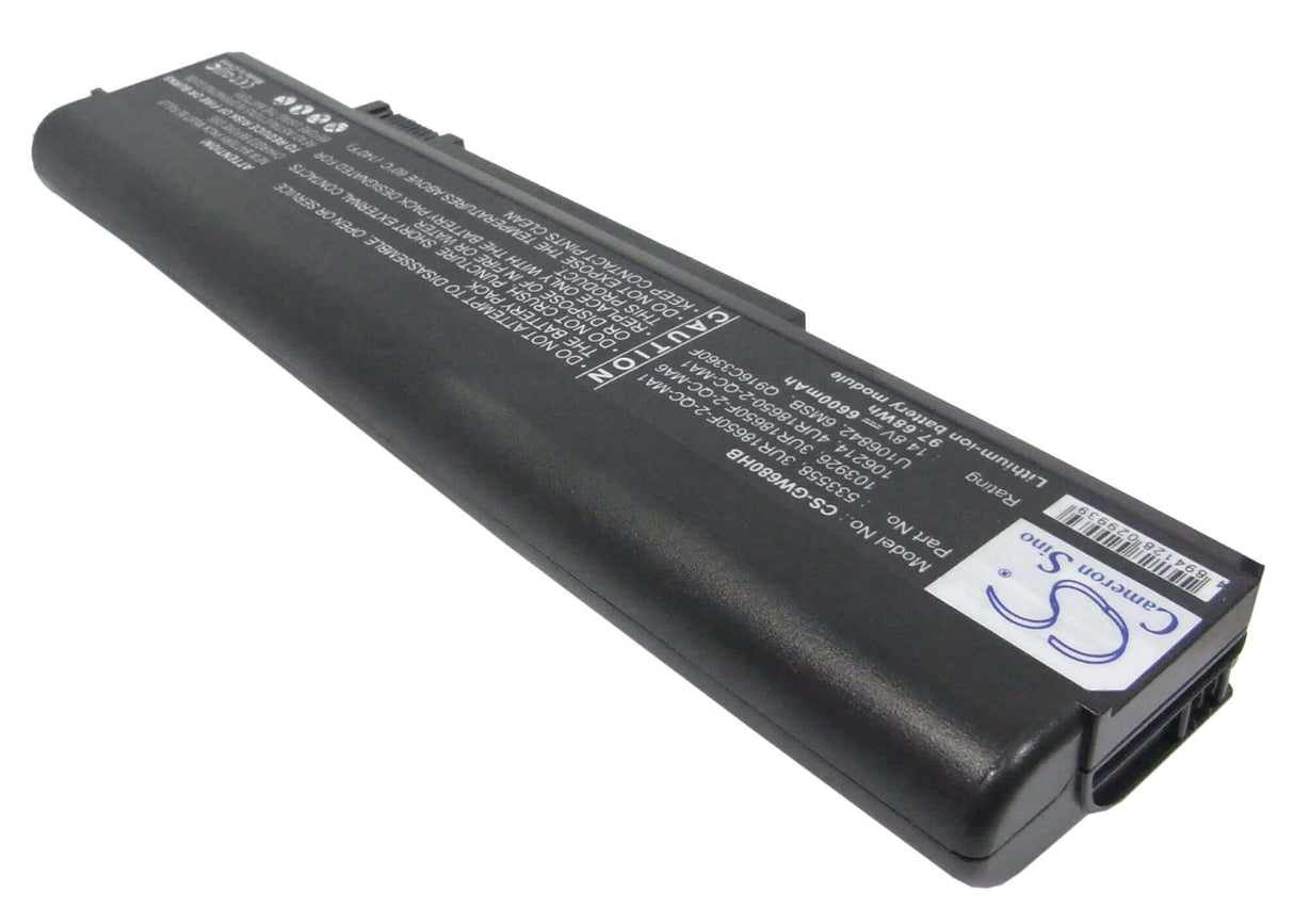 Batterie noire pour Gateway M360, M460, M680 14,8v, 6600mah - 97.68wh Batteries pour l'électronique Cameron Sino Technology Limited (Suspendu)