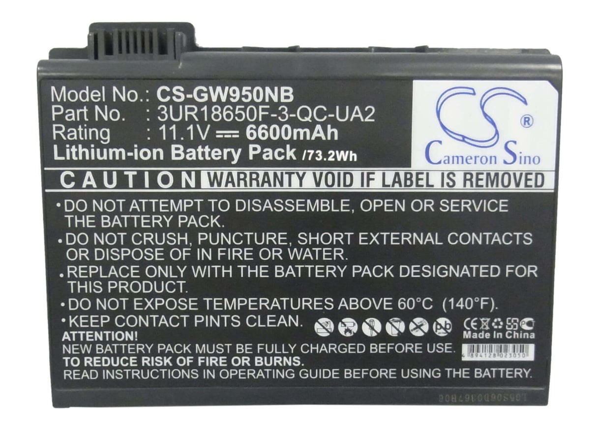 Black Battery For Gateway Solo 9500, Solo 9500cx, Solo 9550cl 11.1v, 6600mah - 73.26wh Batteries for Electronics Cameron Sino Technology Limited (Suspended)