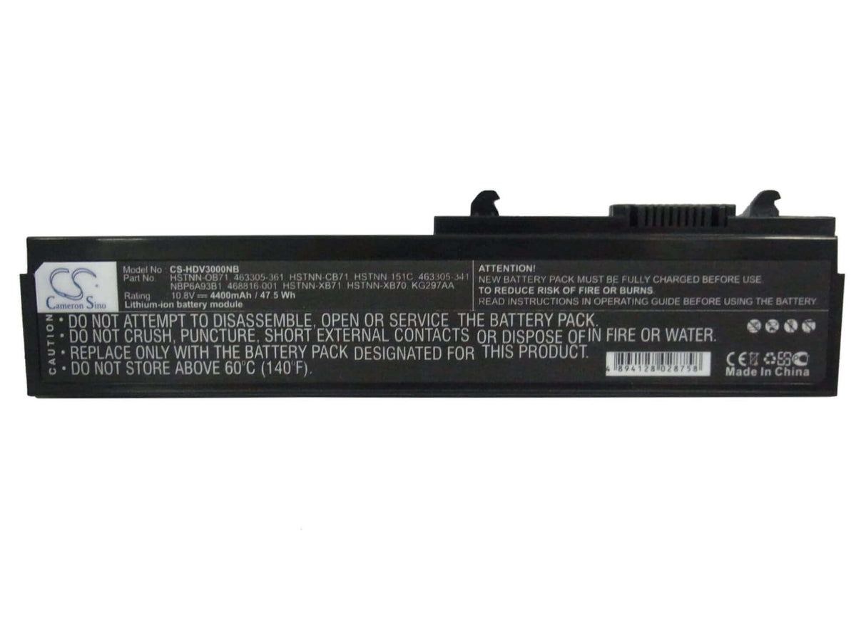 Black Battery For Hp Pavilion Dv3010tx, Pavilion Dv3110tx, Pavilion Dv3512tx 10.8v, 4400mah - 47.52wh Notebook, Laptop Cameron Sino Technology Limited