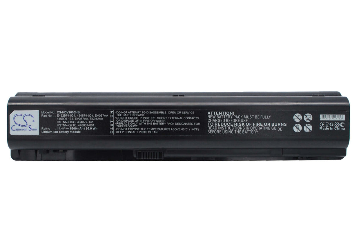 Black Battery For Hp Pavilion Dv9047ea, Pavilion Dv9095ea, Pavilion Dv9219ea 14.4v, 6600mah - 95.04wh Notebook, Laptop Cameron Sino Technology Limited