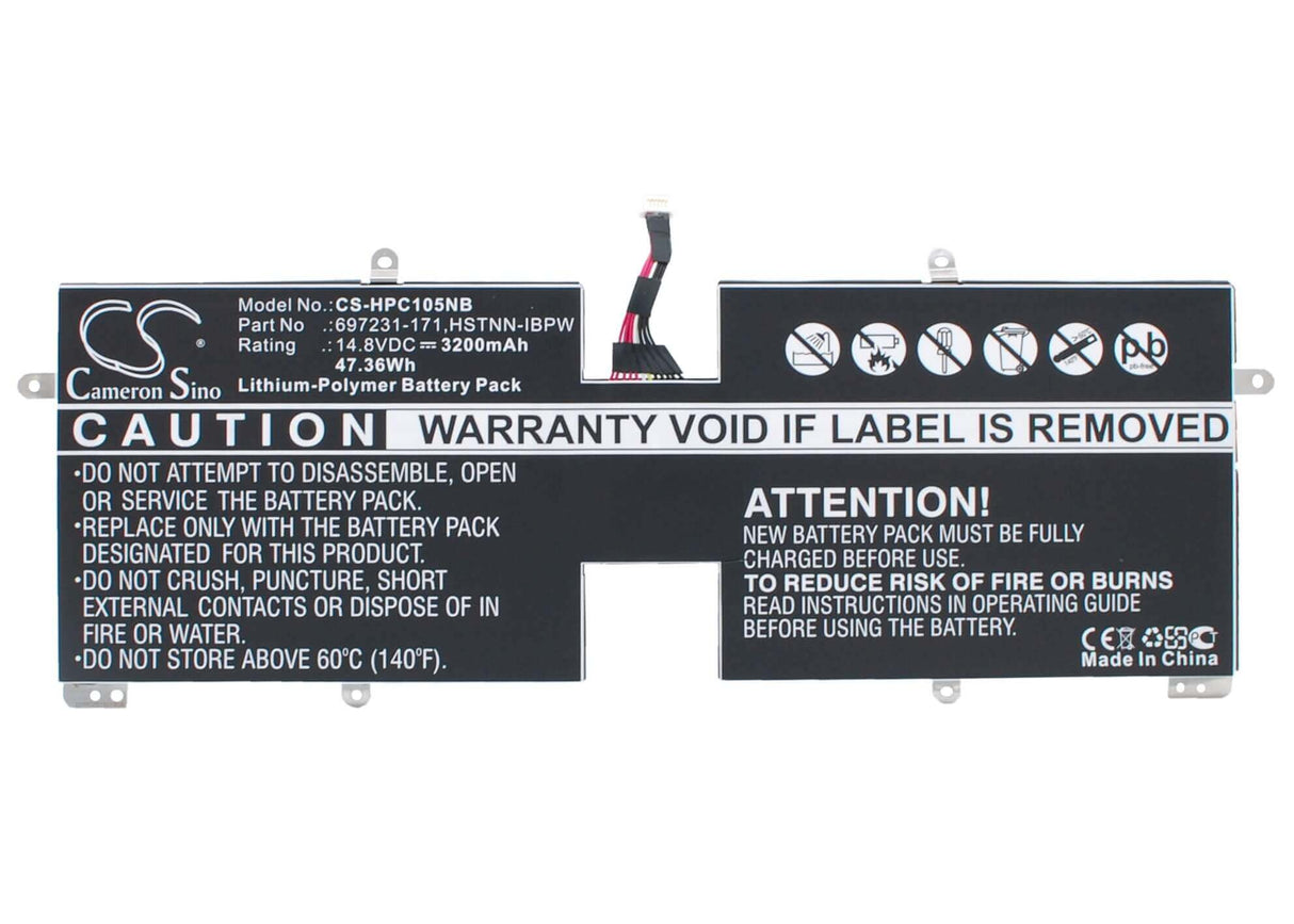 Black Battery For Hp Spectre Xt Touchsmart 15-4000eg, Tpn-c105 14.8v, 3200mah - 47.36wh Notebook, Laptop Cameron Sino Technology Limited