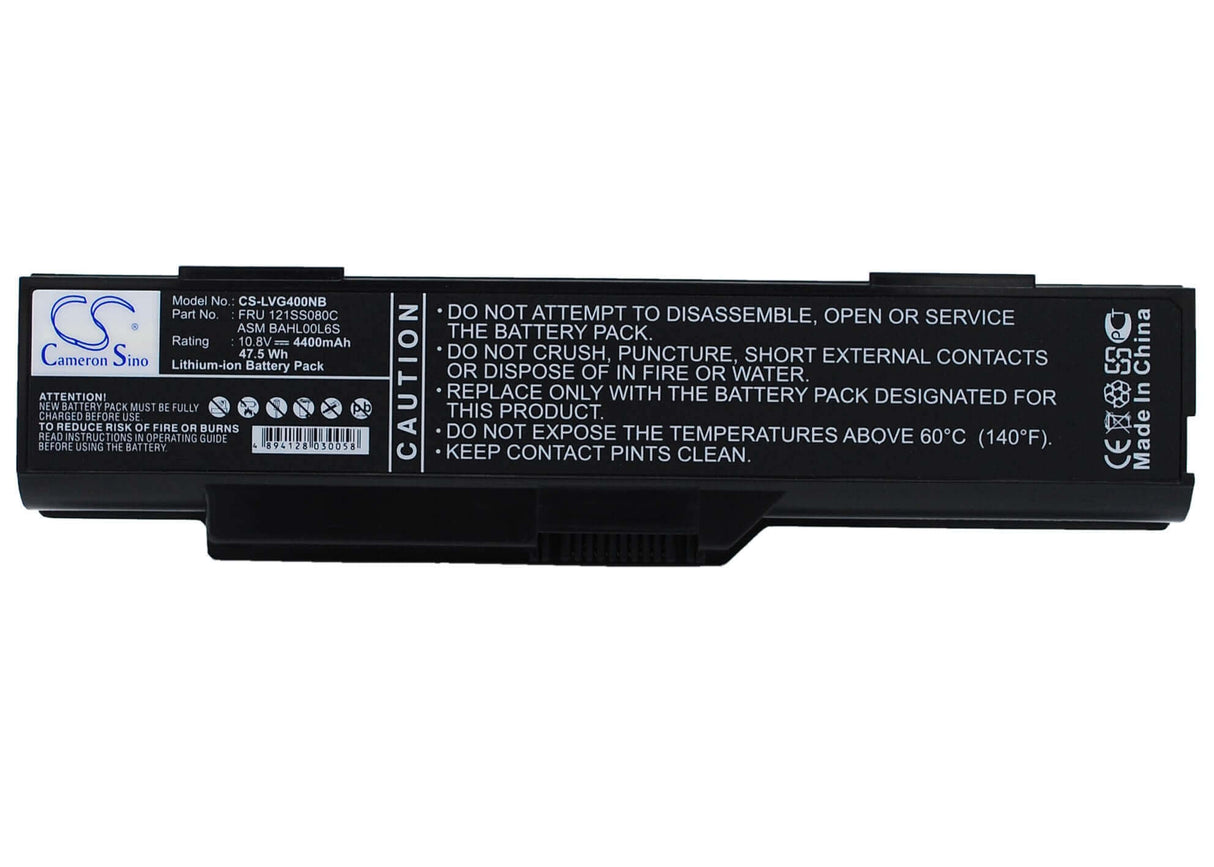 Black Battery For Lenovo 3000 G410, 3000 G400 14001, 3000 G400 2048 10.8v, 4400mah - 47.52wh Notebook, Laptop Cameron Sino Technology Limited