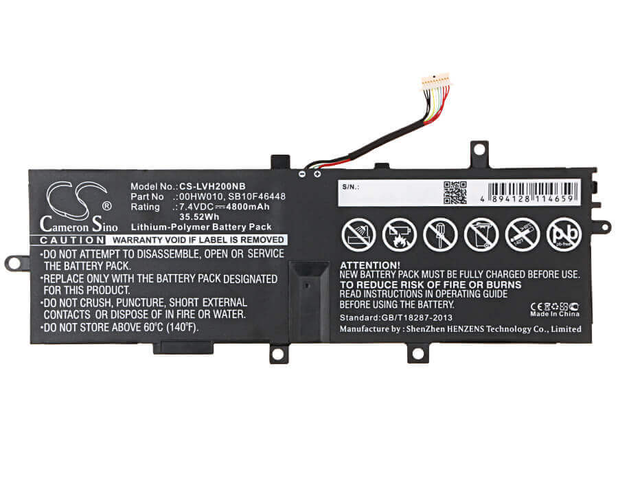 Black Battery For Lenovo Thinkpad Helix 2 7.4v, 4800mah - 35.52wh Notebook, Laptop Cameron Sino Technology Limited