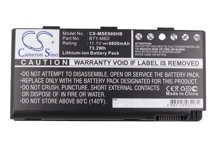 Black Battery For Medion Erazer X6813, Erazer X6811 11.1v, 6600mah - 73.26wh Notebook, Laptop Cameron Sino Technology Limited