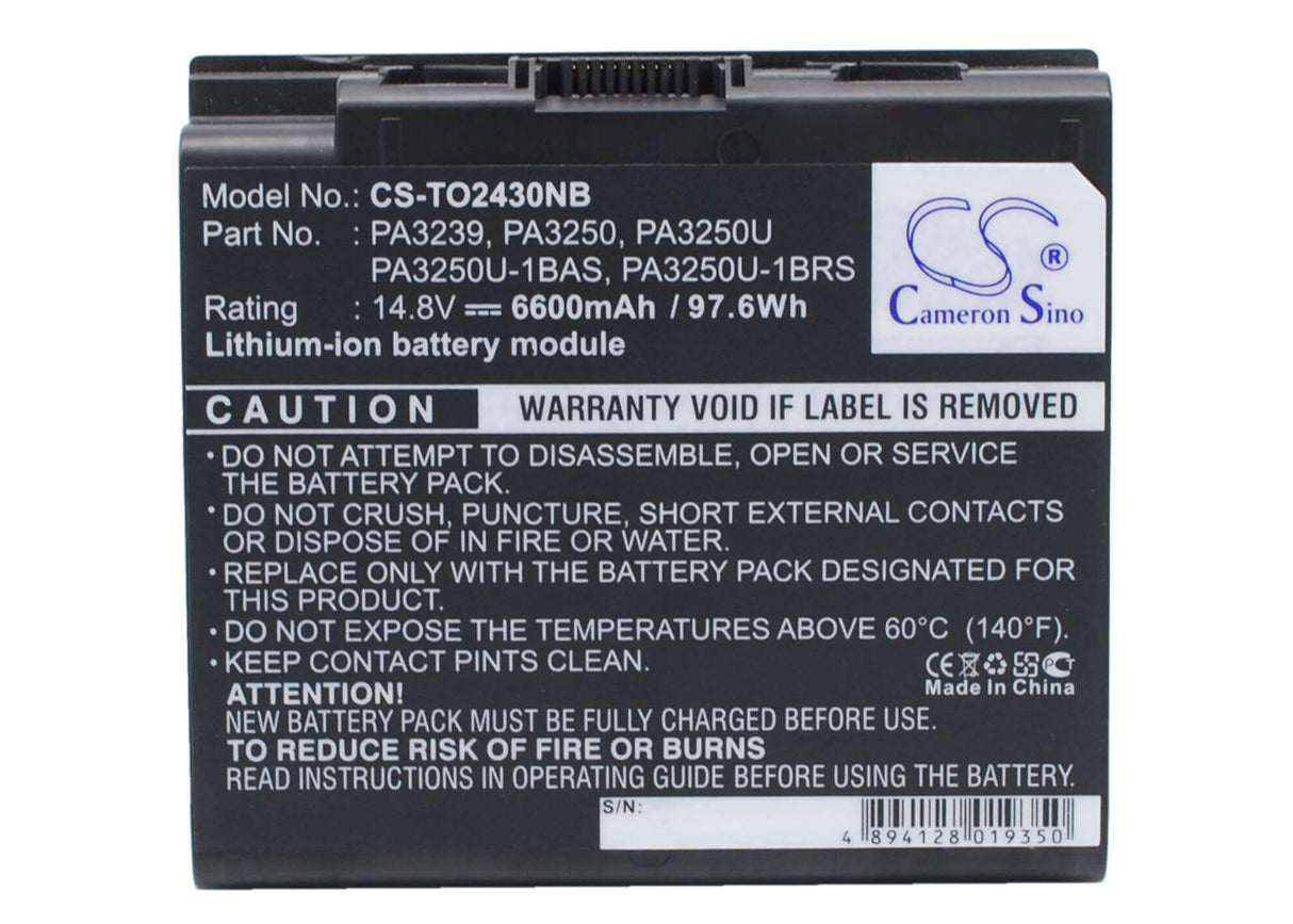 Black Battery For Toshiba Satellite 2430, Satellite 2430-101, Satellite 2430-201 14.8v, 6600mah - 97.68wh Notebook, Laptop Cameron Sino Technology Limited (Suspended)