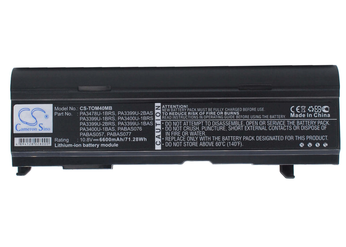 Black Battery For Toshiba Satellite A80-116, Satellite M40-307, Tecra A3-188 10.8v, 6600mah - 71.28wh Notebook, Laptop Cameron Sino Technology Limited