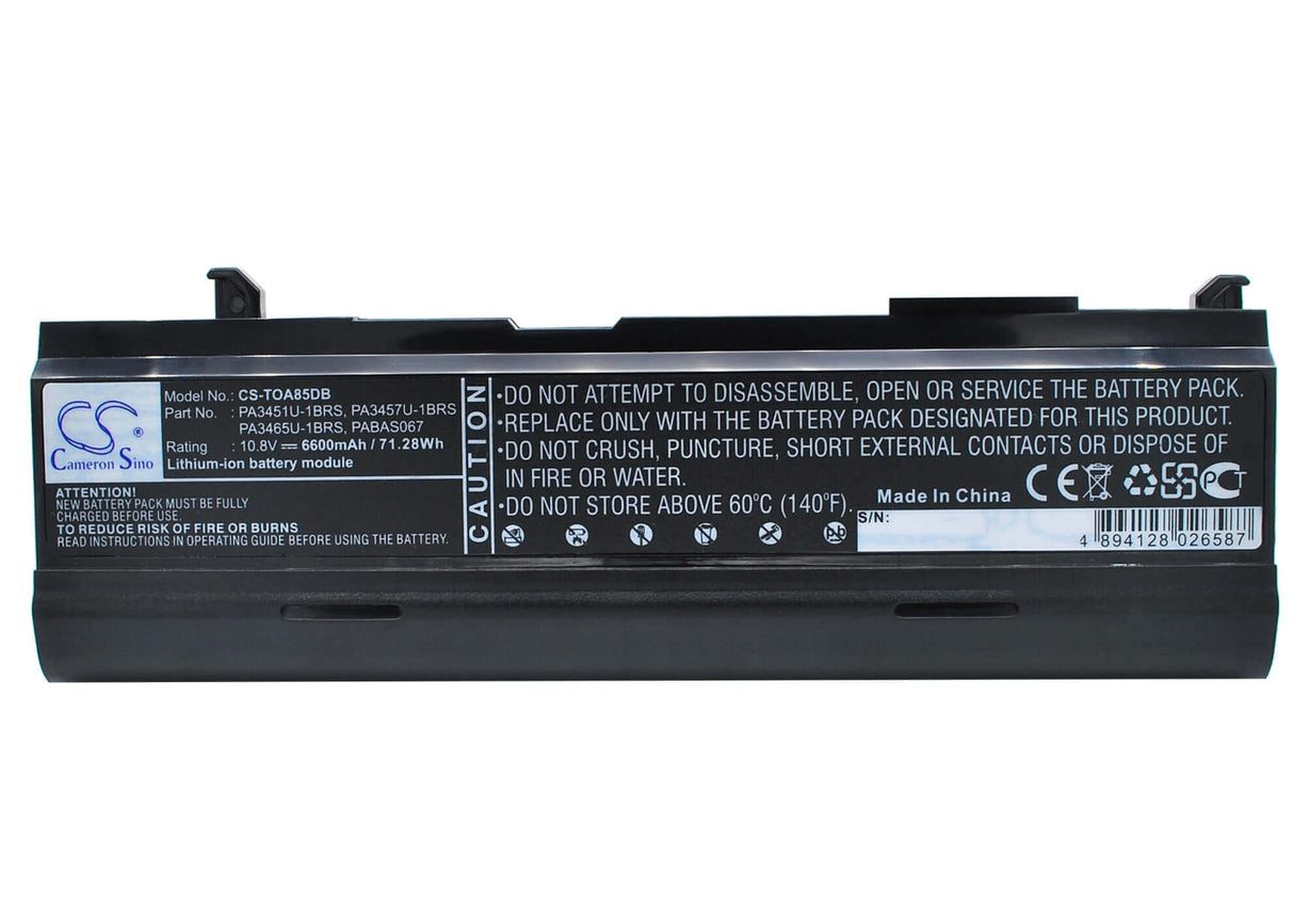 Black Battery For Toshiba Satellite M70-208, Satellite A100-s2311td, Satellite A135-s2296 10.8v, 6600mah - 71.28wh Notebook, Laptop Cameron Sino Technology Limited
