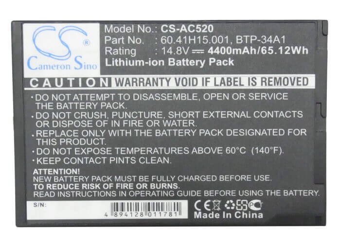 Dark Grey Battery For Acer Travelmate 520, Travelmate 520it, Travelmate 521 14.8v, 4400mah - 65.12wh Batteries for Electronics Cameron Sino Technology Limited (Suspended)