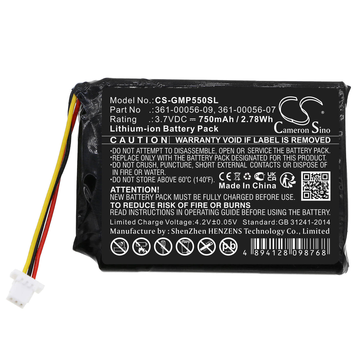 3.7V, Li-ion, 750mAh, batterie de collier pour chien compatible avec Garmin, 361-00056-07, 010-11925-10, Drive 60, 2.78Wh Collier pour chien Cameron Sino Technology Limited