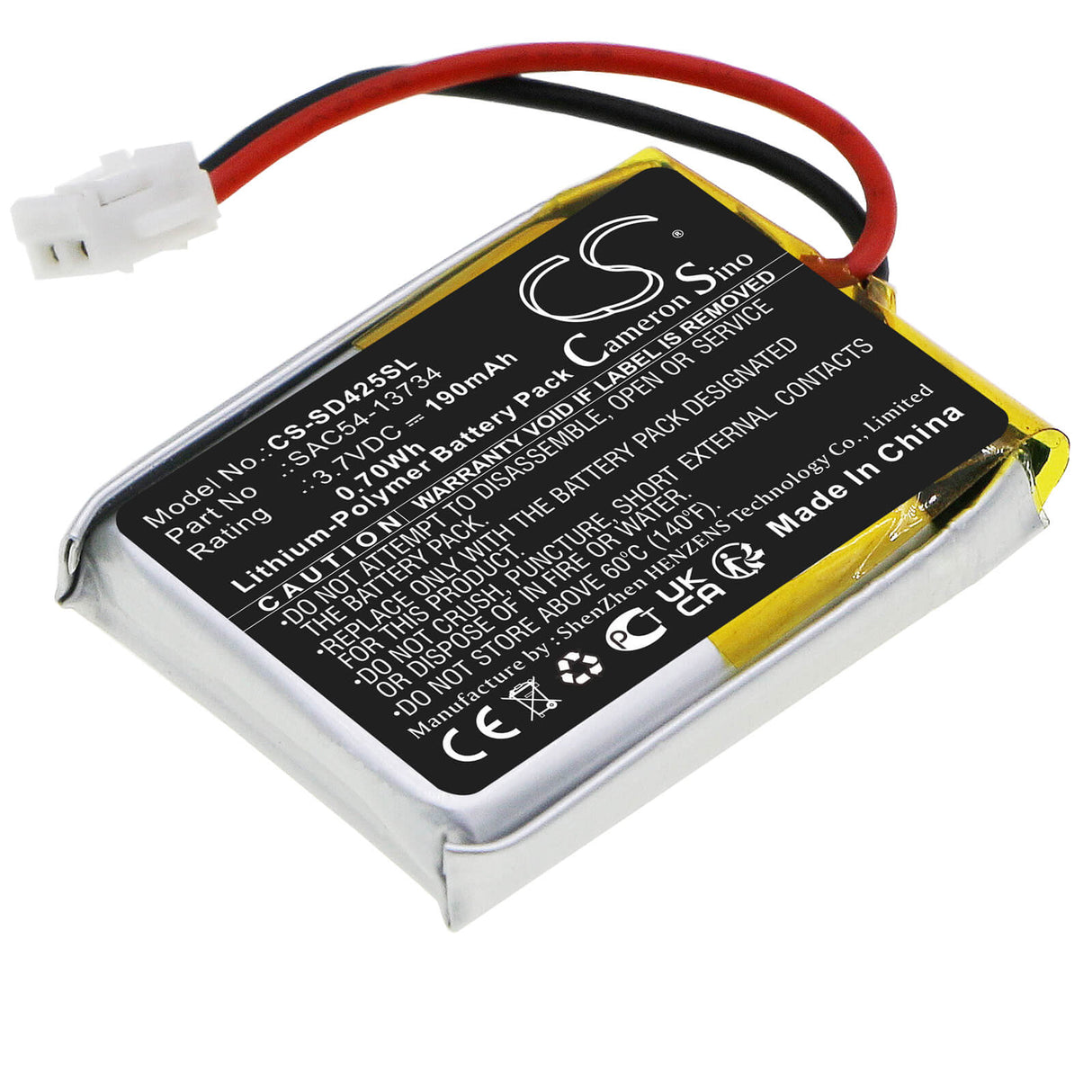 3.7V, Li-Polymer, 190mAh, Dog Collar battery fits Sportdog, Sac54-13734, Fieldtrainer 425, Fieldtrainer 425s, 0.7Wh Dog Collar Cameron Sino Technology Limited