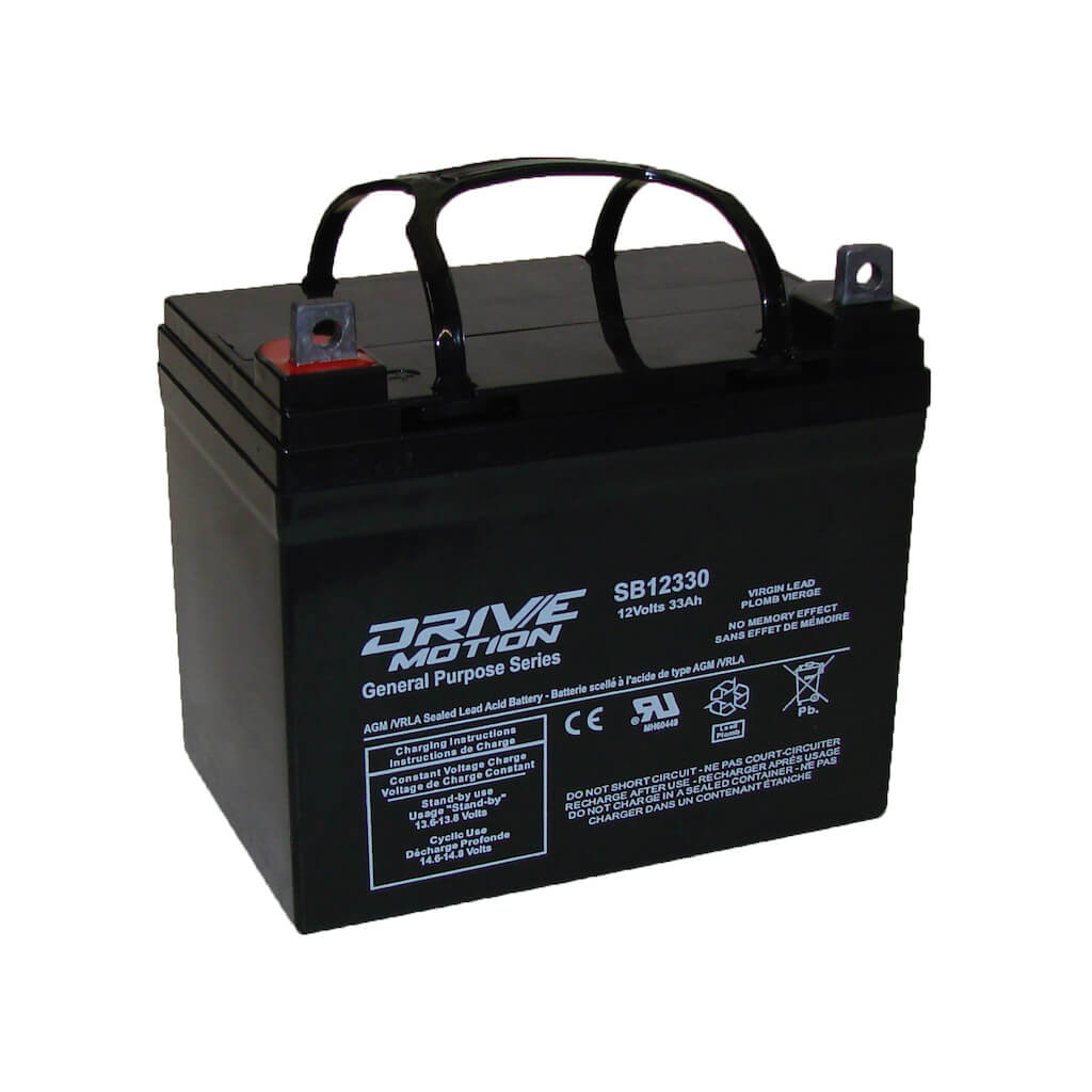 Drivemotion 12 Volt 33 Amp Hour Agm Battery Sealed Lead Acid DriveMotion Post Style with Nut & Bolt