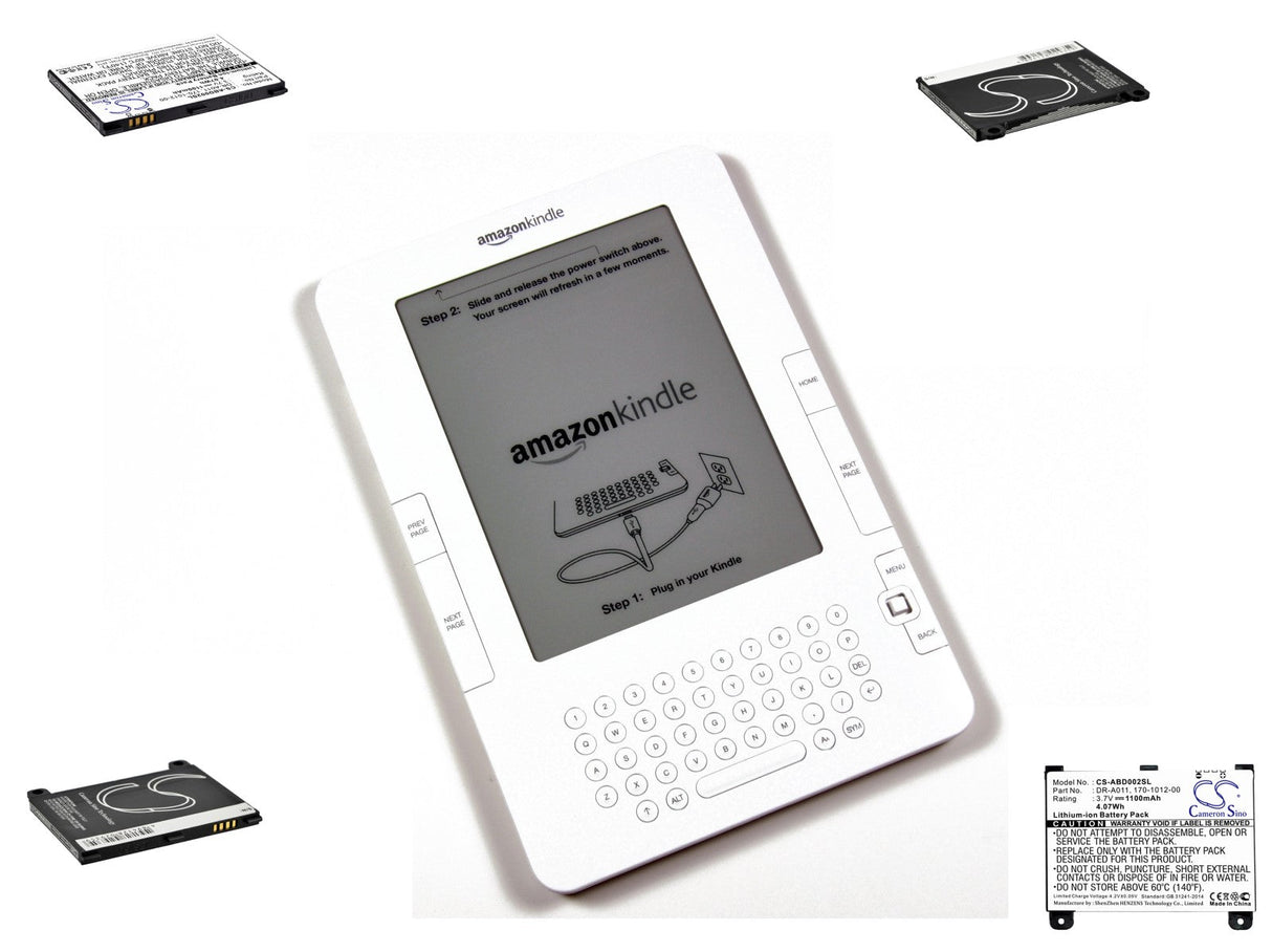 3.7V, Li-ion, 1100mAh, E-book, E-reader battery fits Amazon, 170-1012-00, Kindle 2, Kindle Dx, 4.07Wh E-book, E-reader Cameron Sino Technology Limited