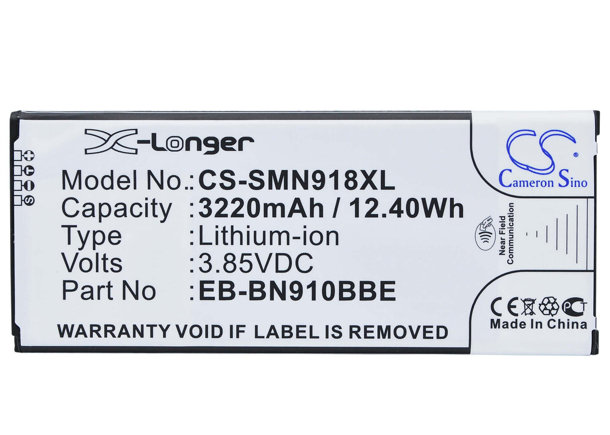 3.85V, Li-ion, 3220mAh, SmartPhone battery fits Samsung, (Black),Eb-bn910bbe, Galaxy Note 4, Sm-n910a, 12.4Wh Mobile, SmartPhone Cameron Sino Technology Limited (Smartphone)