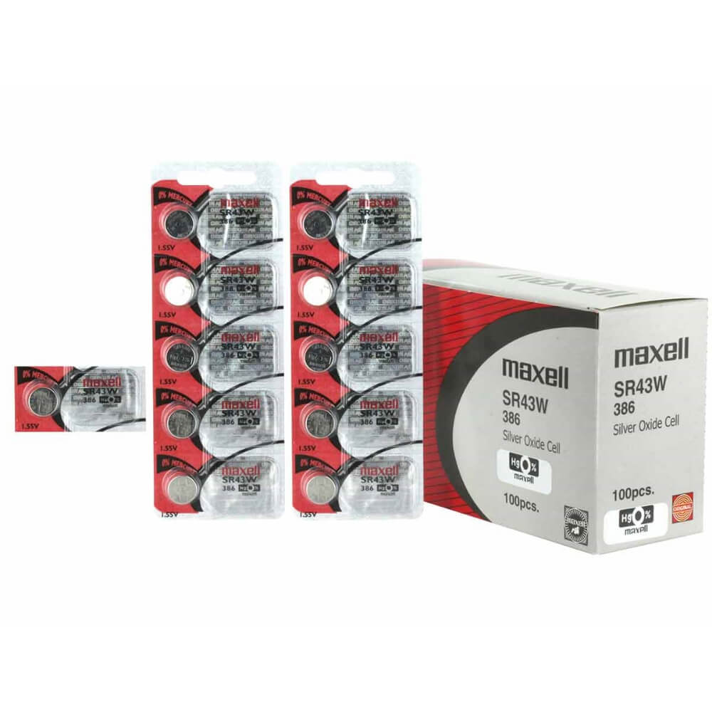 Five Pieces of 386 - Sr43w 1.55 Volt Silver Oxide Battery Replacement Coin Cell Batteries Maxell