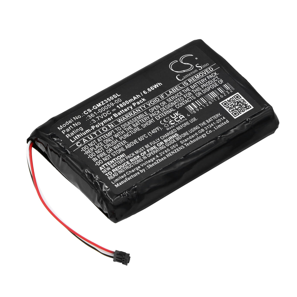 3.7V, Li-Polymer, 1800mAh, batterie GPS compatible Garmin, 361-00059-00, Zumo 340lm, Zumo 350lm, 6.66Wh GPS, Navigator Cameron Sino Technology Limited