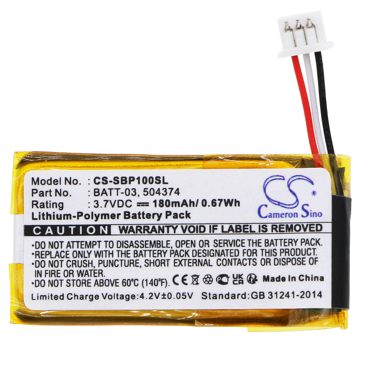 BATT-03 Headset Battery For Sennheiser Officerunner, Dw Office, Pro 1 3.7v, 180mah - 0.67wh Wireless Headset Cameron Sino Technology Limited