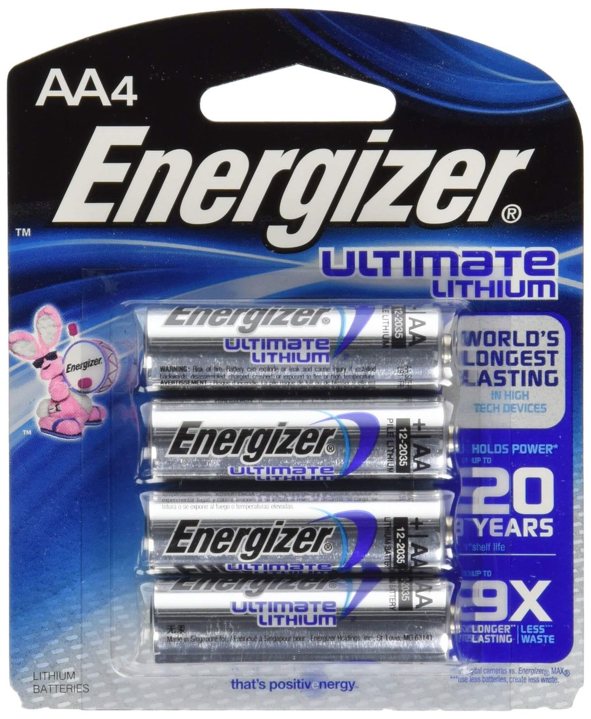 Energizer Aa Ultimate Lithium Battery L91 1.5v - Retail Card Pack Of 4 - Non Rechargeable Other Energizer