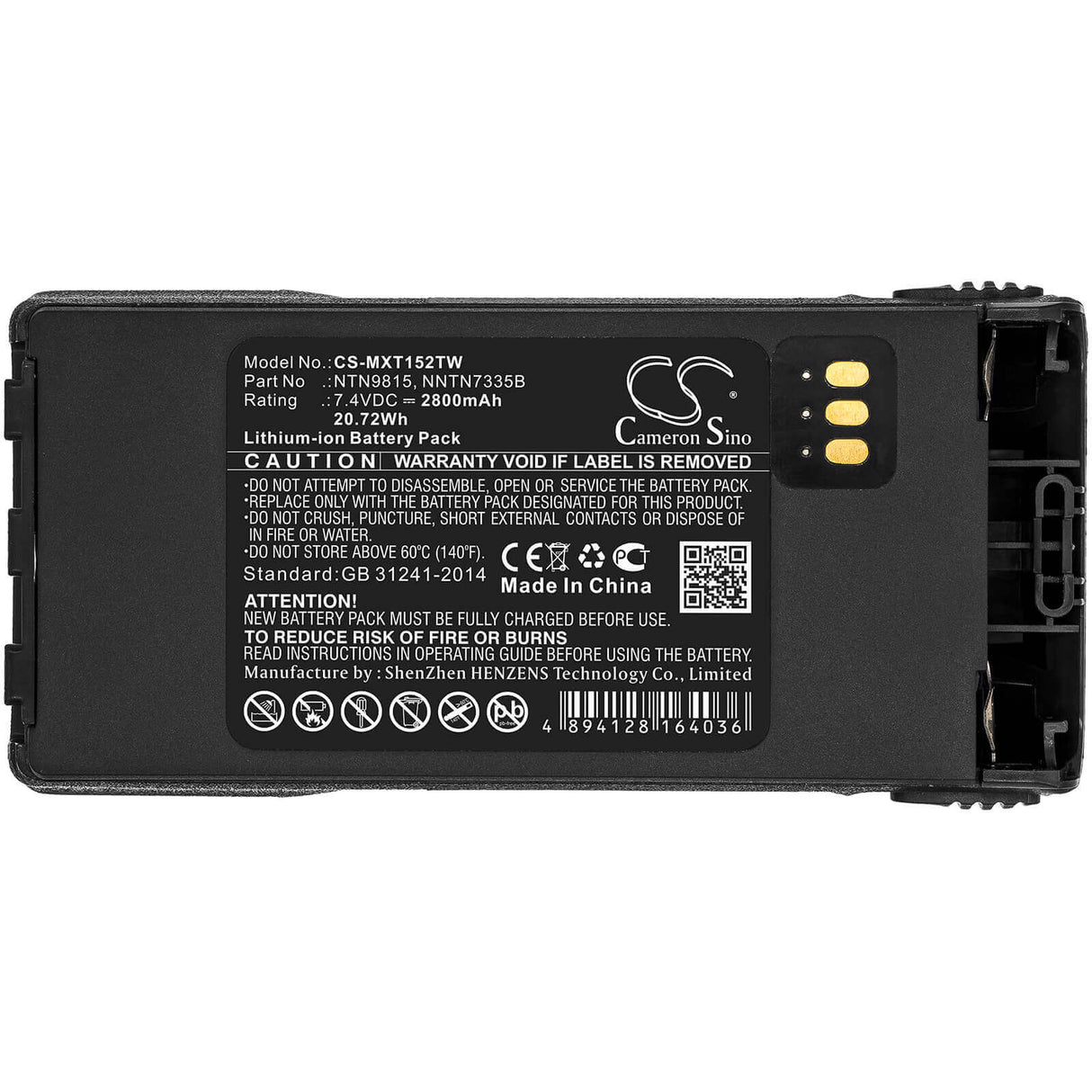 Li-ion Two-Way Radio Battery For Motorola, Mt1500, Nt1500, Pr1500, Radius 7.4v, 2800mah - 20.72wh Two-Way Radio Cameron Sino Technology Limited