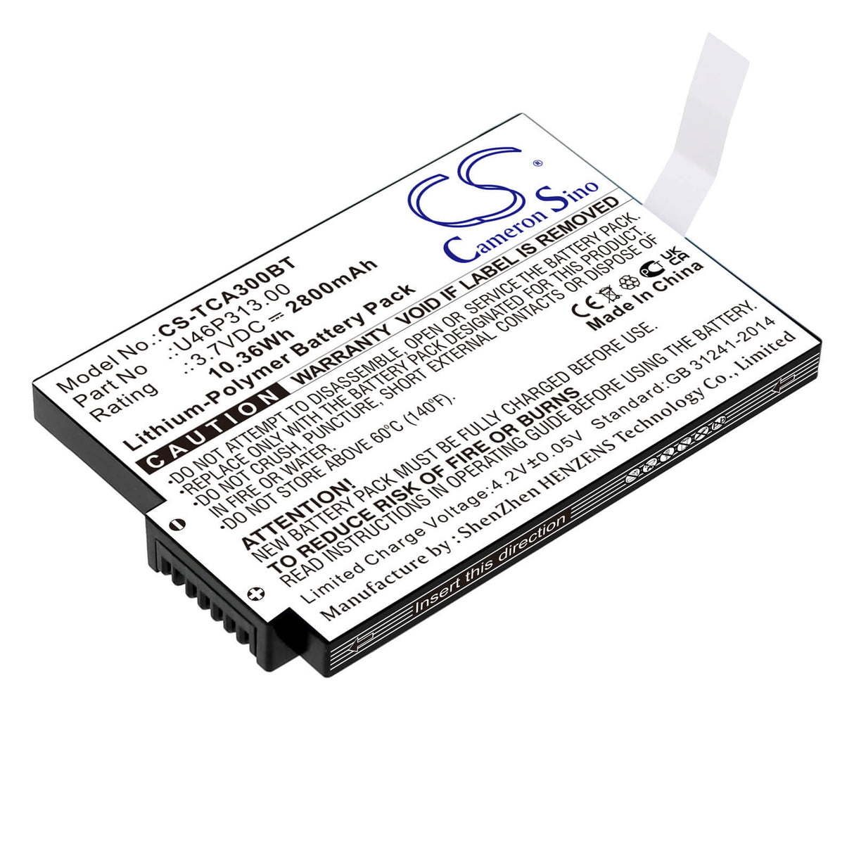 Li-Polymer, Alarm Battery For Technicolor, Tca300com 3.7v, 2800mah - 10.36wh Alarm System Cameron Sino Technology Limited
