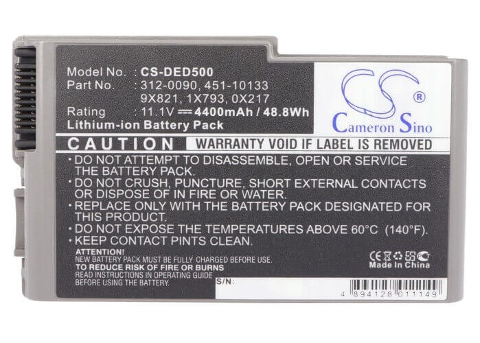 Metallic Silver Battery For Dell Inspiron 500m, Inspiron 510m, Inspiron 600m 11.1v, 4400mah - 48.84wh Notebook, Laptop Cameron Sino Technology Limited