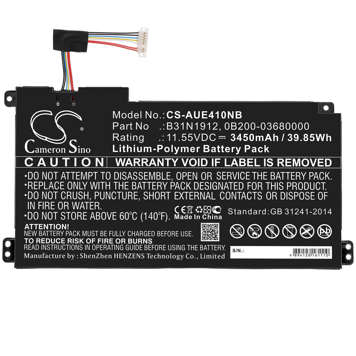 Notebook battery For Asus, E410, E410ma 11.55v, 3450mah - 39.85wh Notebook, Laptop Cameron Sino Technology Limited