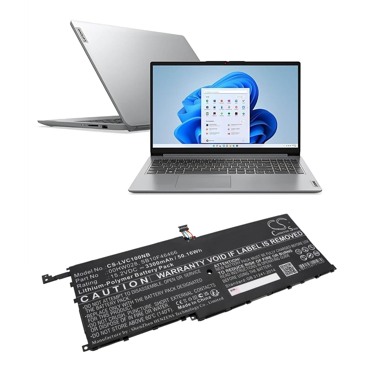 Notebook Battery For Lenovo, 20fb002vge, 20fb003rge, 20fb0043ge, 20fq000qus 15.2v, 3300mah - 50.16wh Notebook, Laptop Cameron Sino Technology Limited