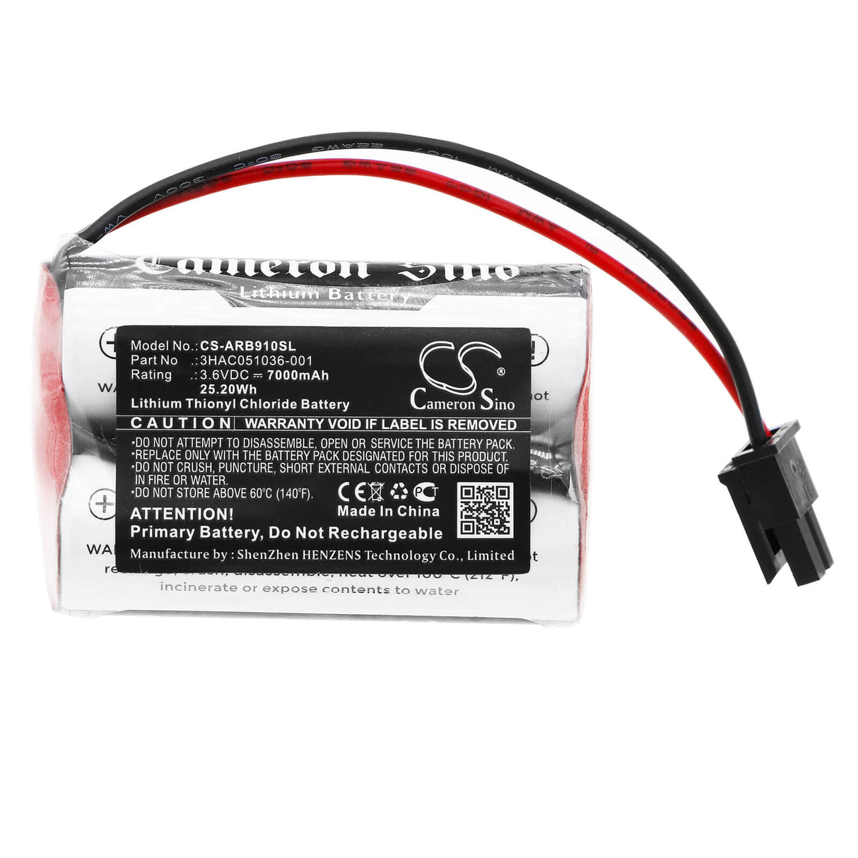 PLC Battery for Abb, 1s2 Pls17500, 3hac051036-001 Rev02, 3hac051036-001-c 3.6v, 7000mah - 25.20wh PLC Cameron Sino Technology Limited