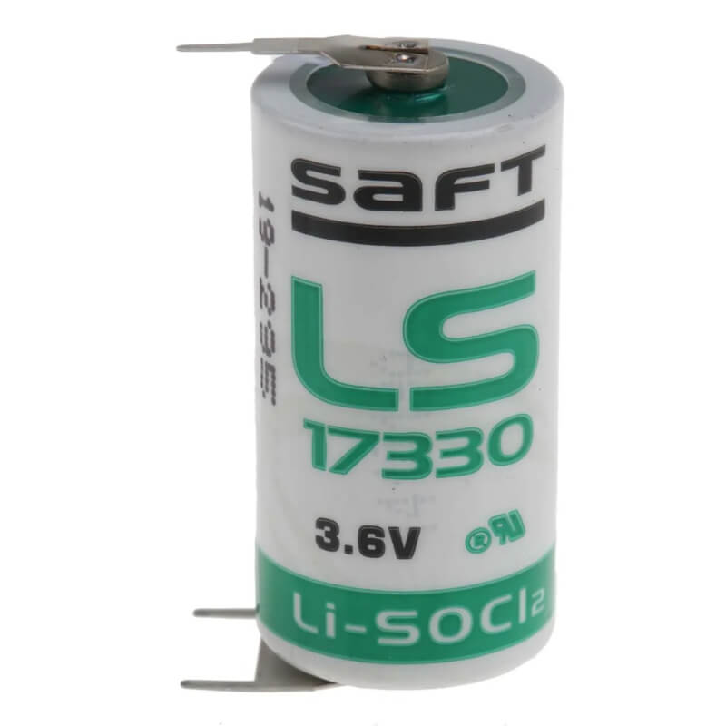 Saft Ls17330 2/3 A 3.6v 2100mah Lithium Battery With Pc Pins - Single Positive & Dual Negative Terminals Saft Batteries Saft Lithium Batteries