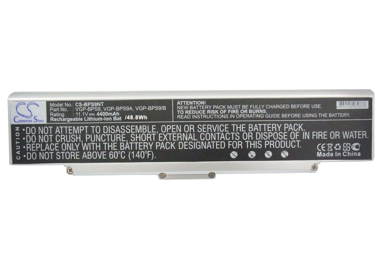 Silver Battery For Sony Vaio Vgn-ar41e, Vaio Vgn-ar41l, Vaio Vgn-ar41m 11.1v, 4400mah - 48.84wh Notebook, Laptop Cameron Sino Technology Limited